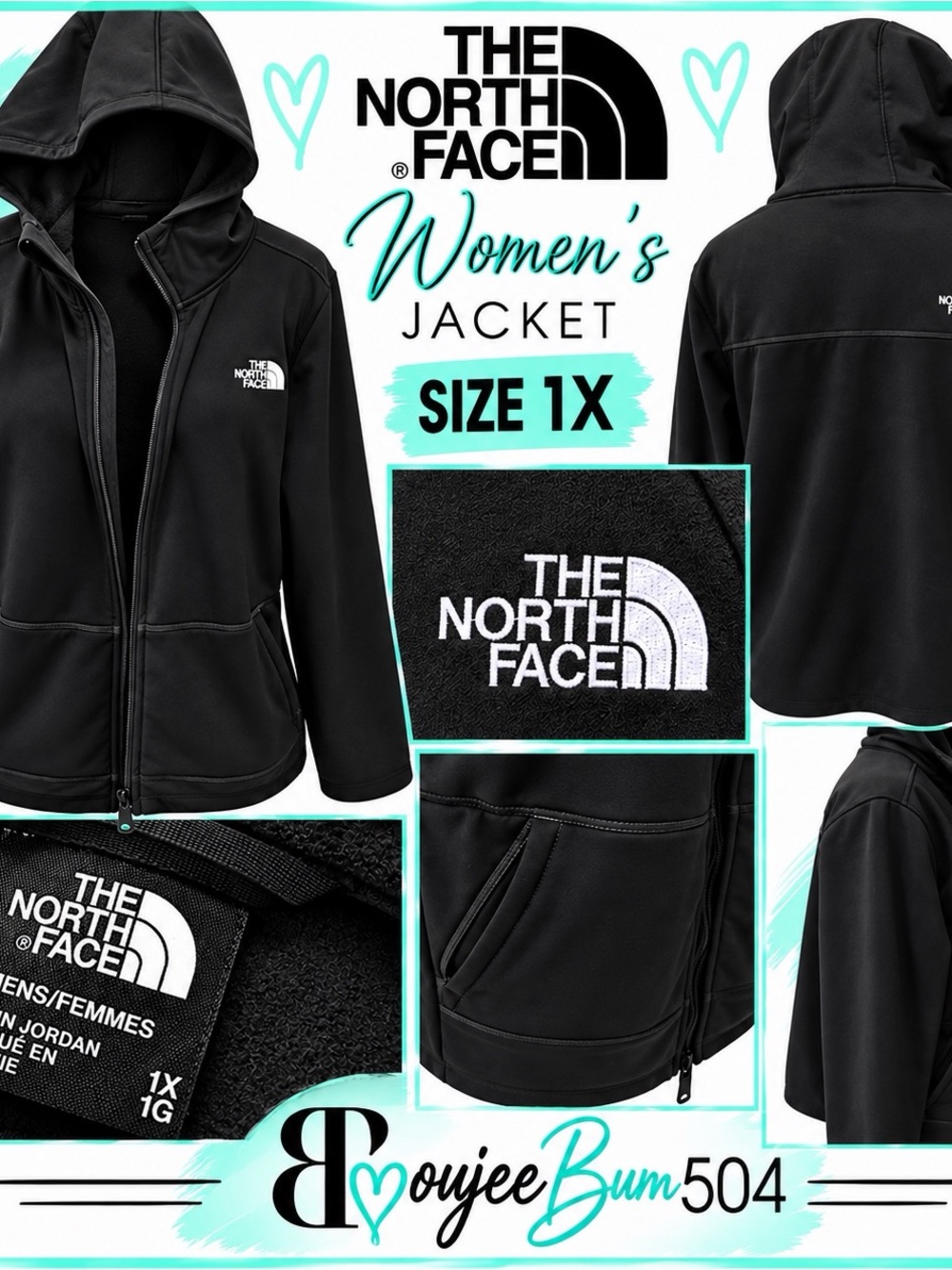 The North Face Women’s Black Full Zip Hooded Jacket Plus Size 1X